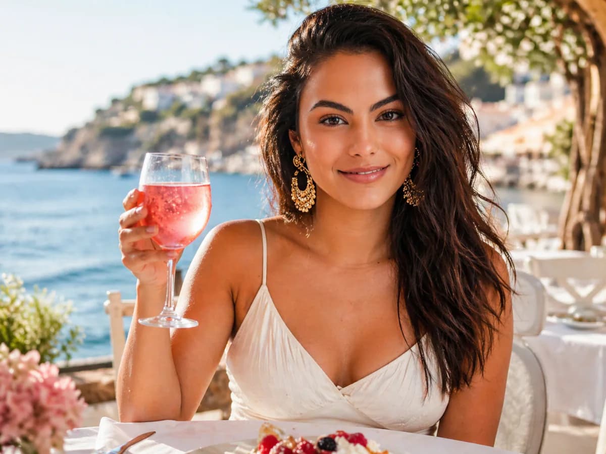 Lifestyle Portrait of Woman at Sunlit Outdoor Restaurant cover