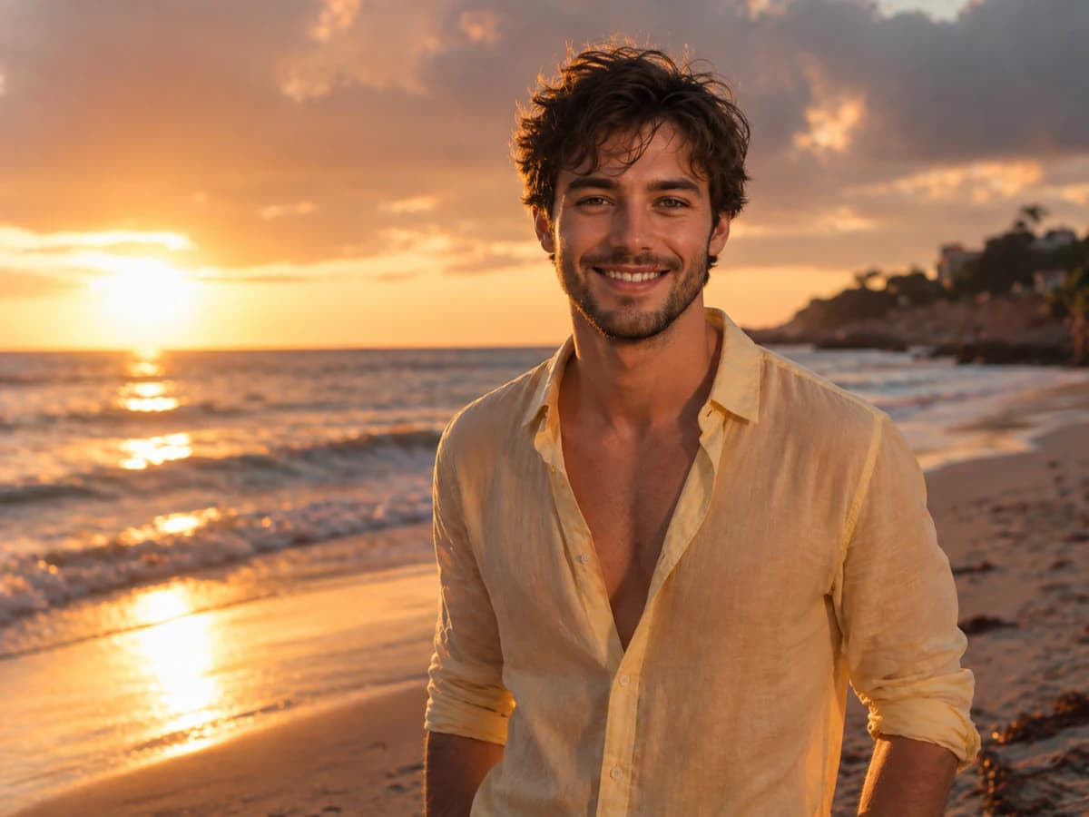 Male Model Beach Photography Sunset Cinematic Photoshoot cover