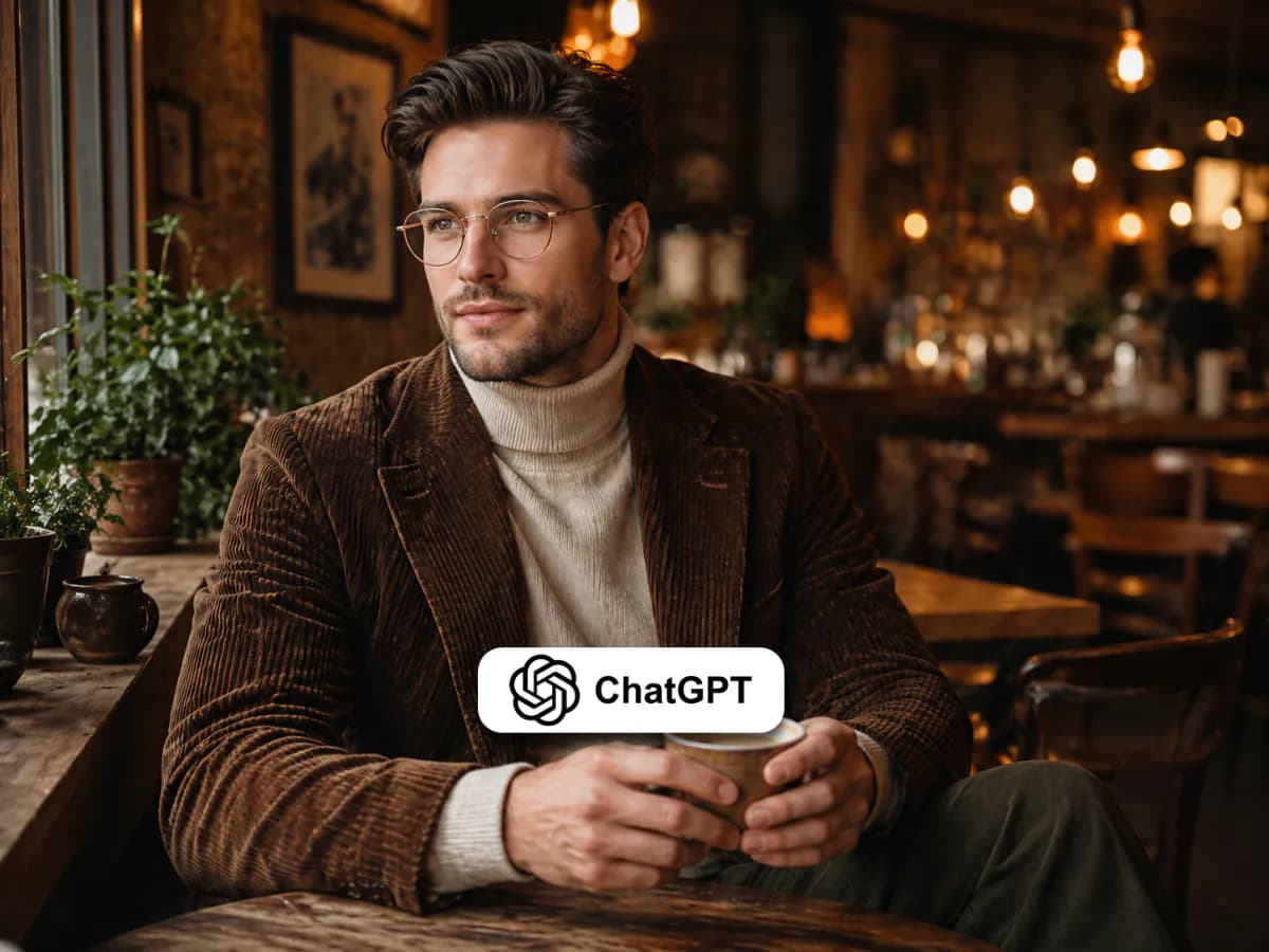 Vintage Clothing Man Portrait in Cozy Coffee Shop Scene thumbnail 4