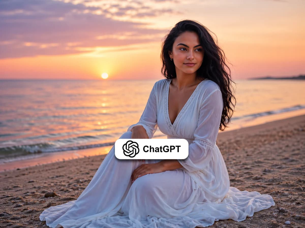 Beach Sunset Portrait Woman in Flowing White Dress thumbnail 2