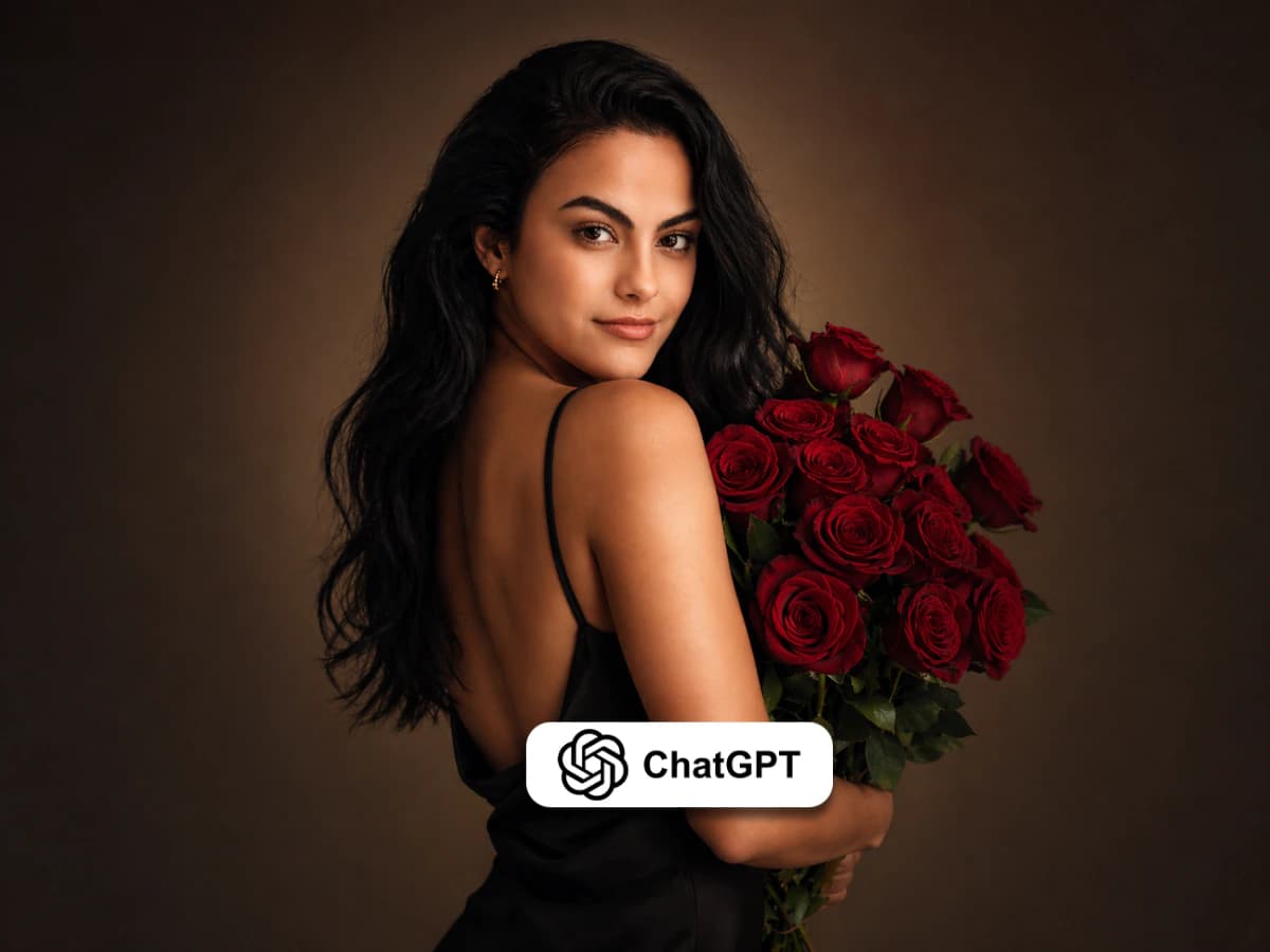 Elegant Studio Portrait of Woman in Black Dress with Roses thumbnail 2