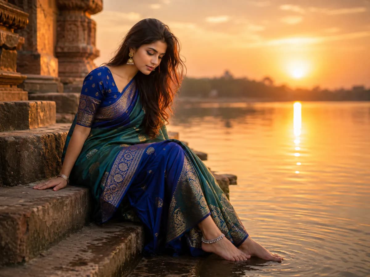 Sunset Portrait Photography River Saree Shoot cover