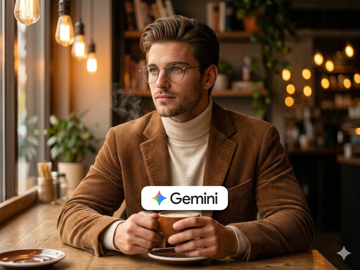 Vintage Clothing Man Portrait in Cozy Coffee Shop Scene thumbnail 2