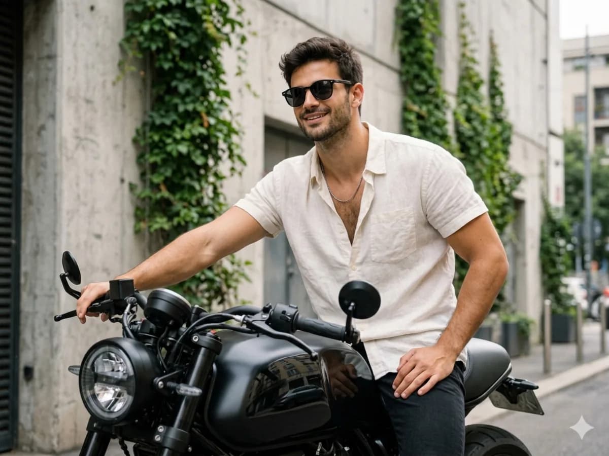 Motorcycle Rider Black Bike Urban Editorial Portrait cover