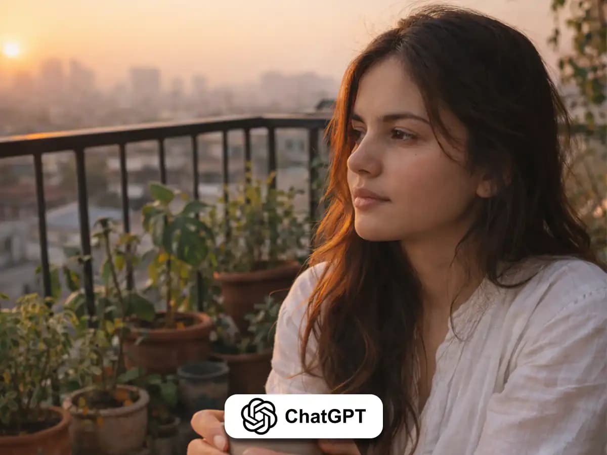 Soft Life AI Portrait Cozy Sunrise Balcony Aesthetic thumbnail 2
