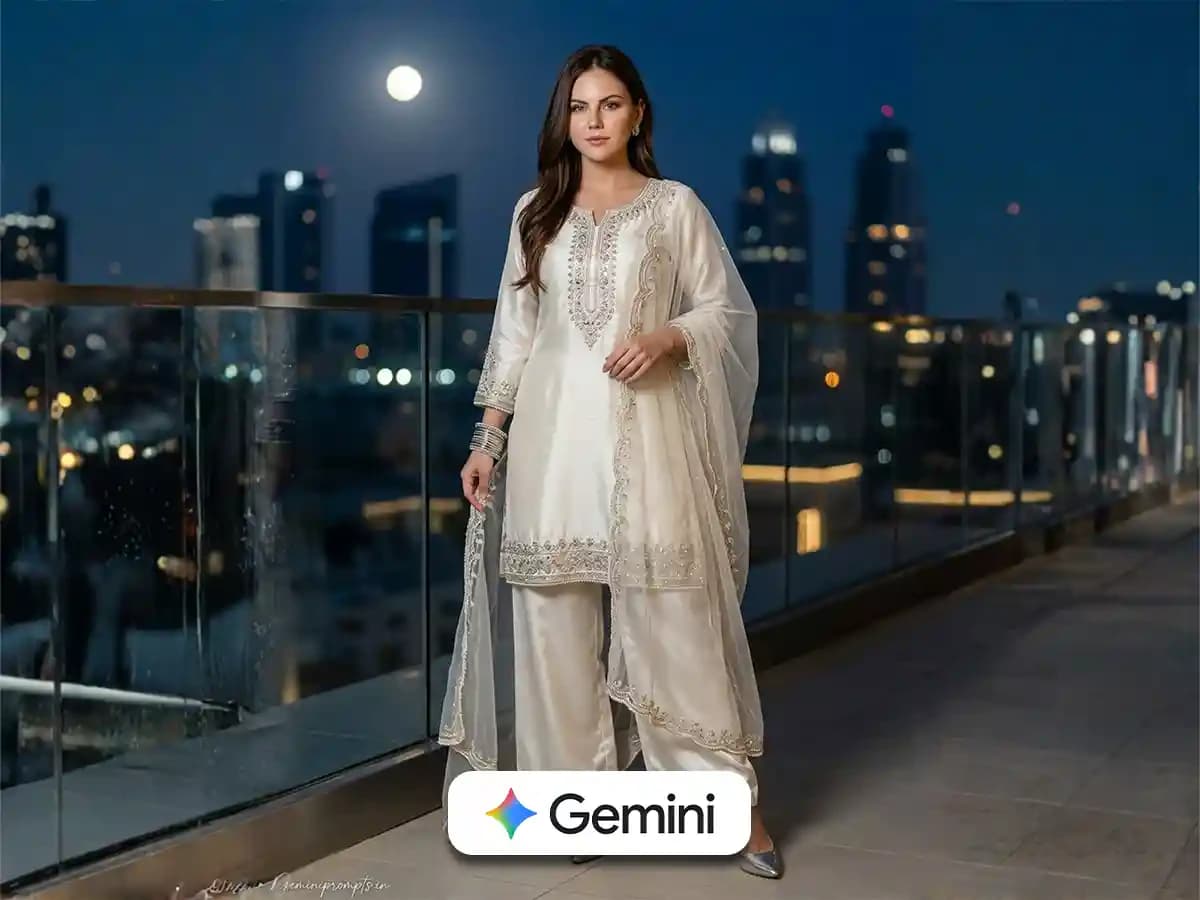 Cinematic Rooftop Night Portrait – Gemini Prompts for Girls thumbnail 4