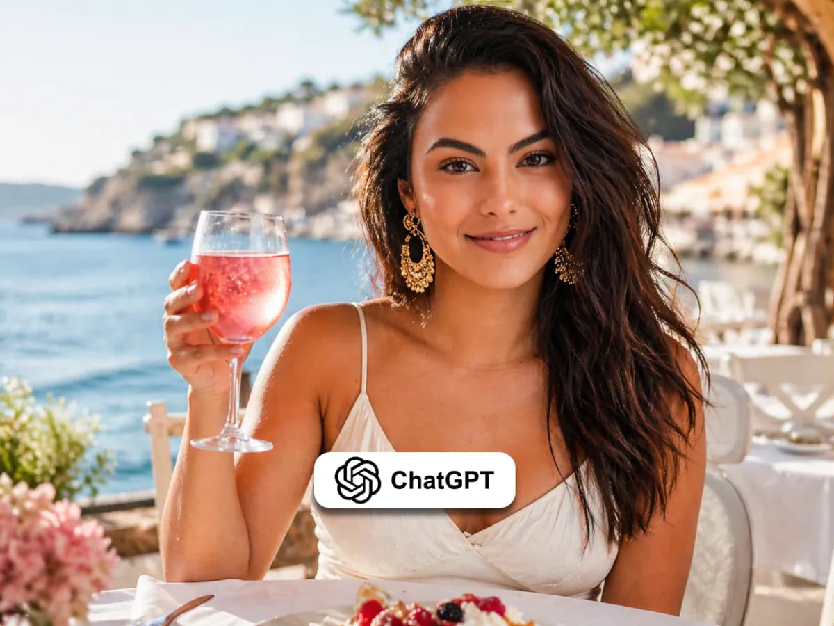 Lifestyle Portrait of Woman at Sunlit Outdoor Restaurant thumbnail 3