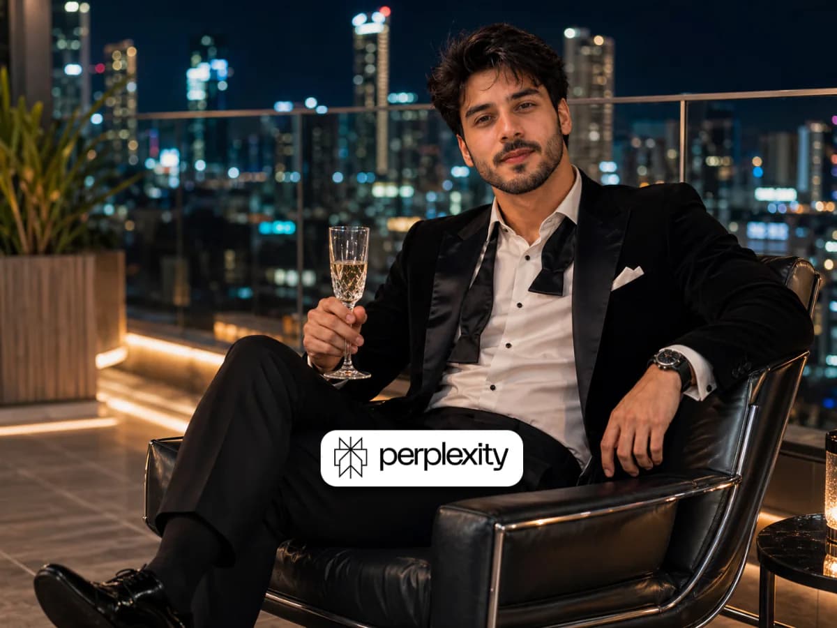 Cinematic Tuxedo Man on Rooftop with City Skyscrapers thumbnail 3