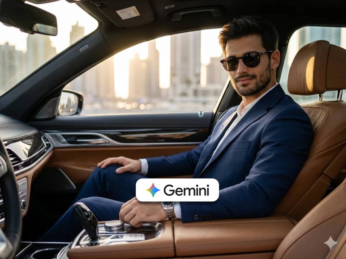 Luxury Lifestyle Portrait in Modern Car at Golden Hour thumbnail 2