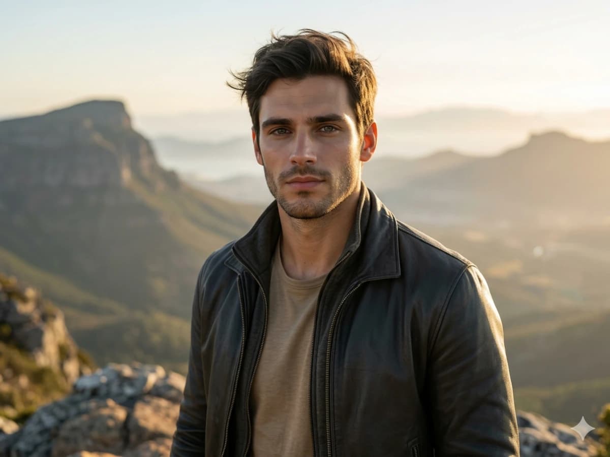 Golden Hour Mountain Outdoor Portrait of Stylish Man