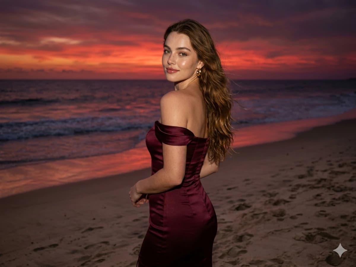 Orange Sunset Beach Portrait – Romantic Ocean Scene